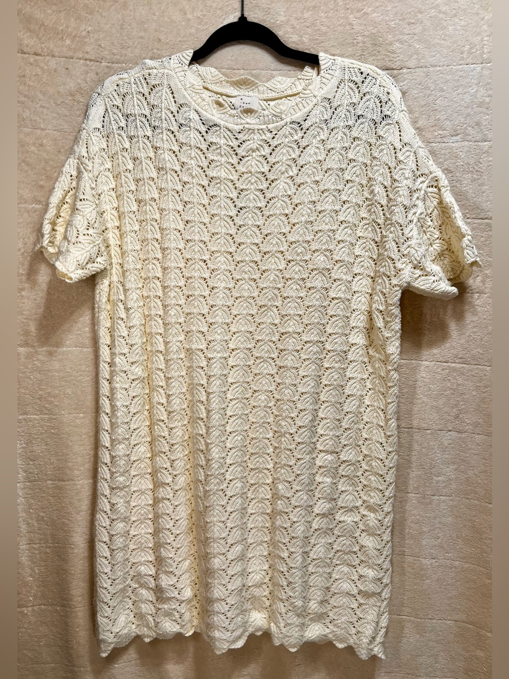 A New Day Cream Crochet Sweater Dress Short Sleeve Lined Size M NWT - Picture 6 of 6